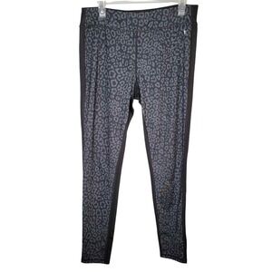 Danskin Now Leggings Size L Gray Black Leopard Print Full Length Yoga Pants Gym‎